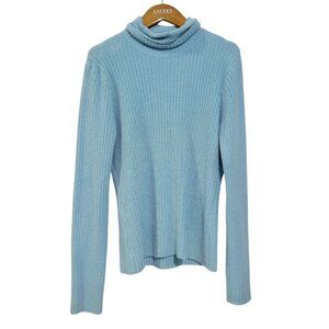 Lifestyle Sandra King Ribbed Turtleneck Sweater Womens Medium Baby Blue Silky
